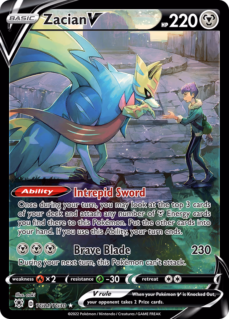 Zacian V Pokemon card (TG21/TG30, Astral Radiance Trainer Gallery)