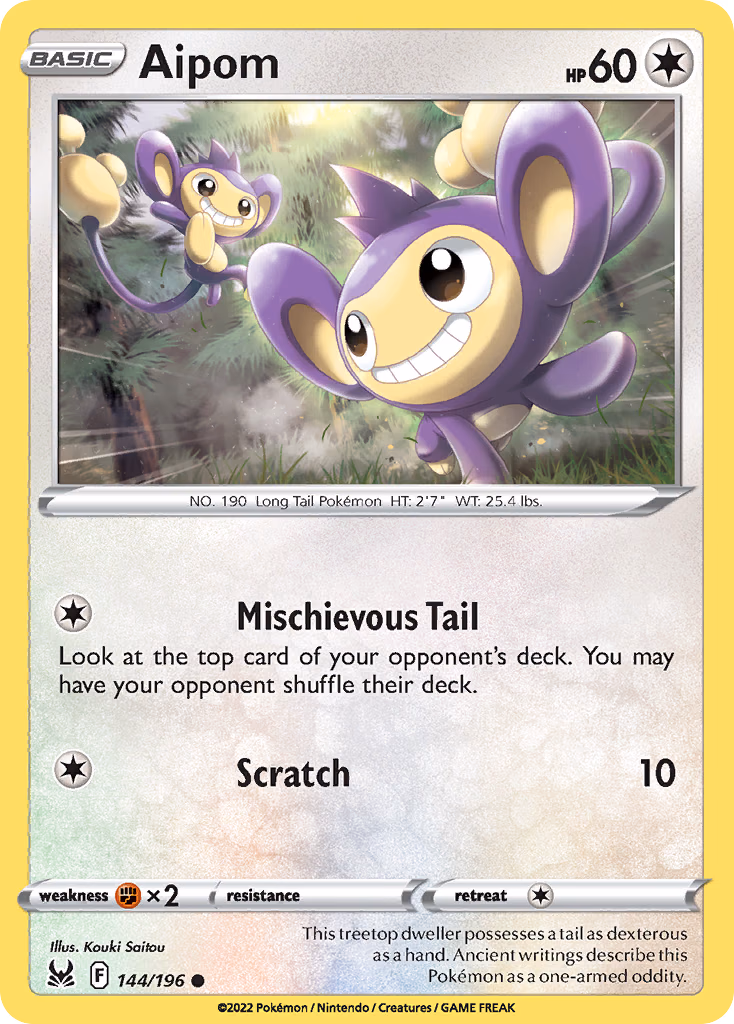 Aipom Pokemon card (144/196, Lost Origin)