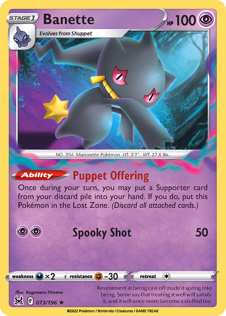 Banette Pokemon card (073/196, Lost Origin)