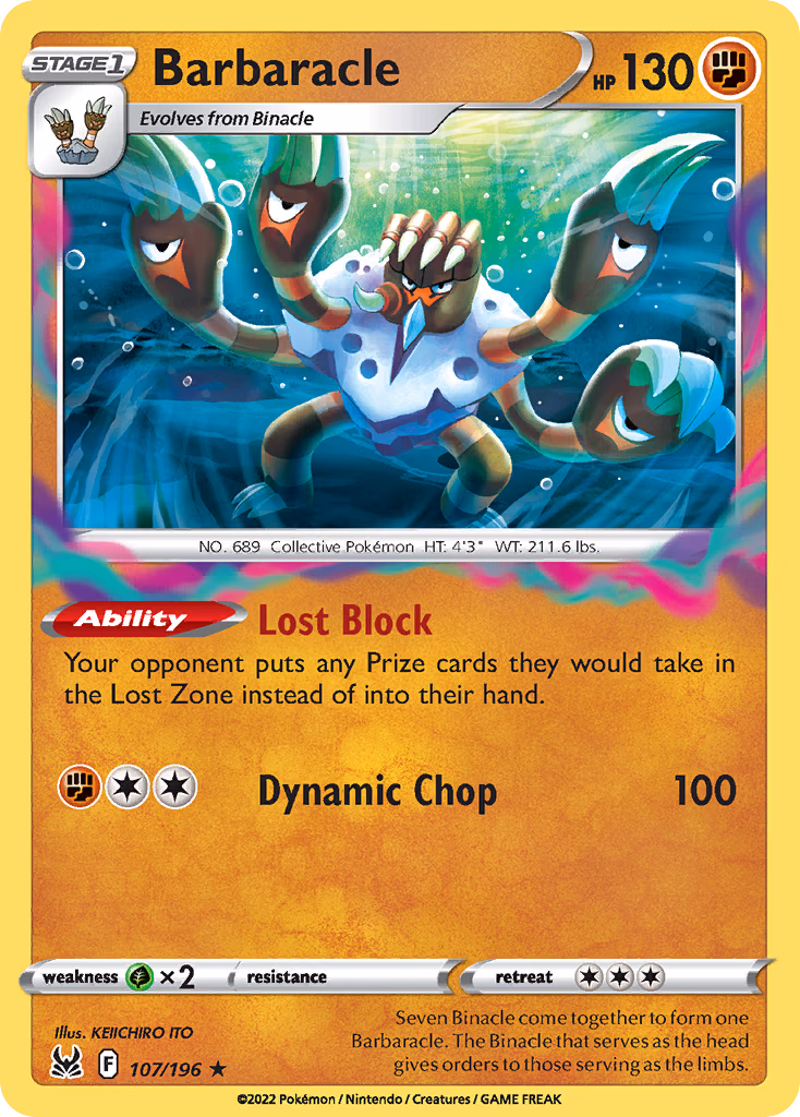 Barbaracle Pokemon card (107/196, Lost Origin)