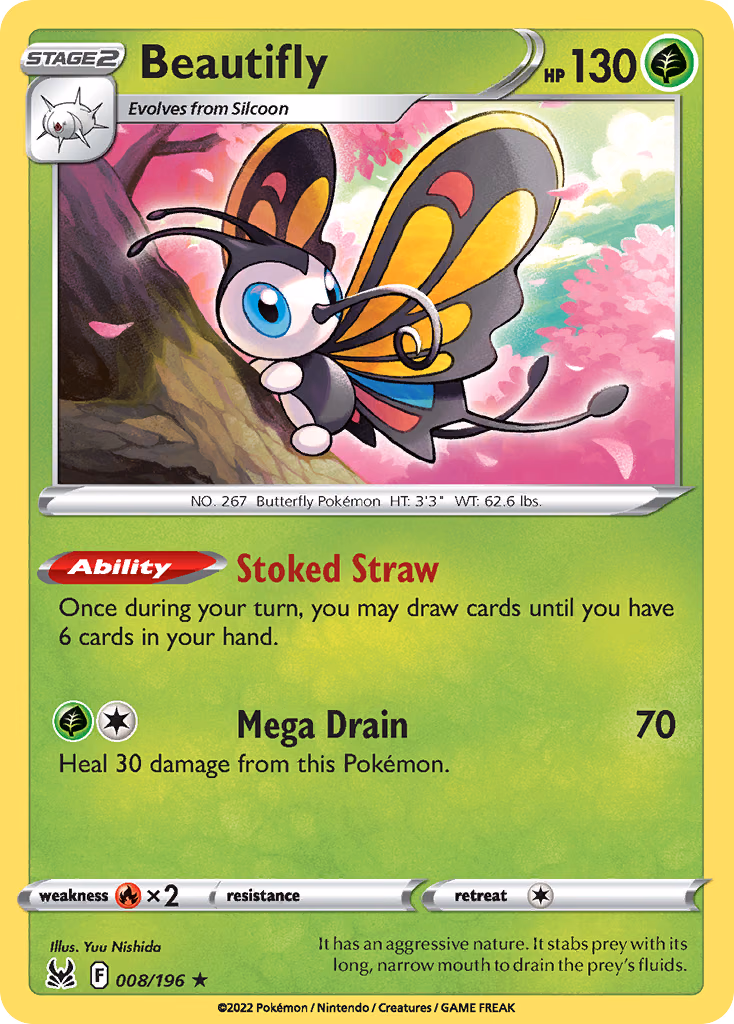Beautifly Pokemon card (008/196, Lost Origin)