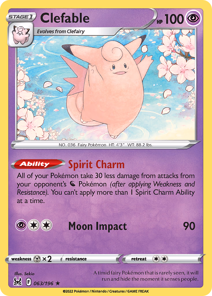 Clefable Pokemon card (063/196, Lost Origin)