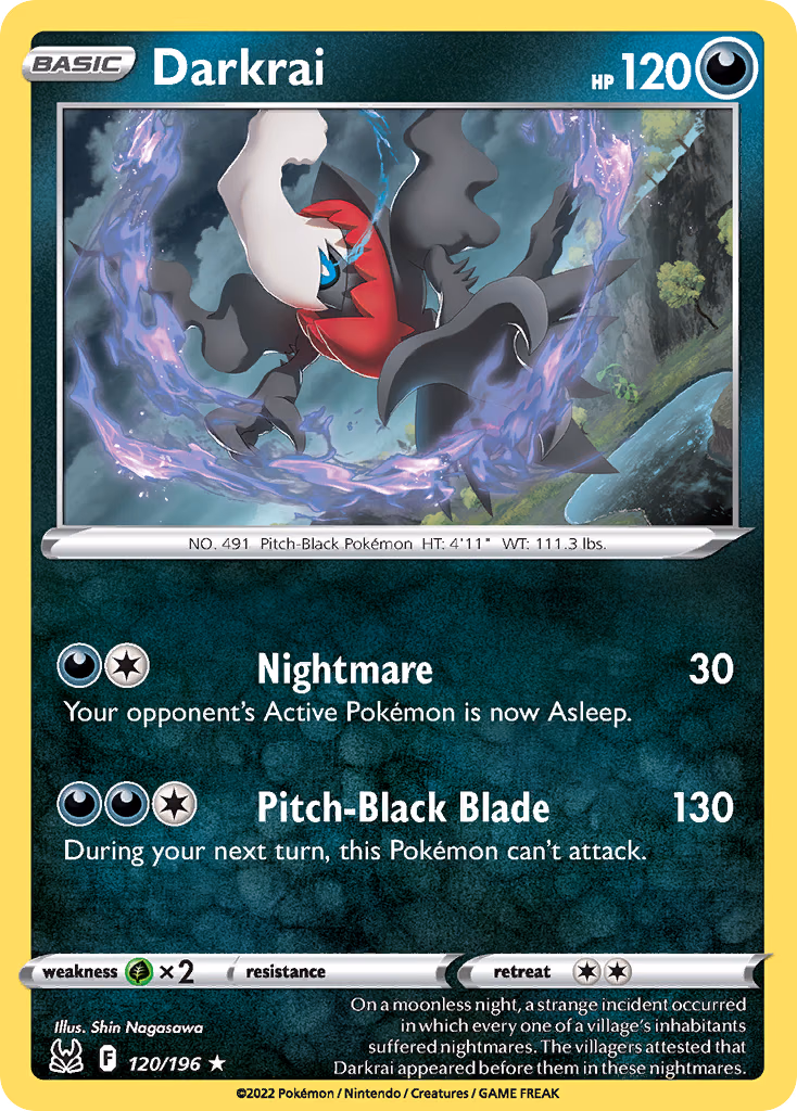 Darkrai Pokemon card (120/196, Lost Origin)