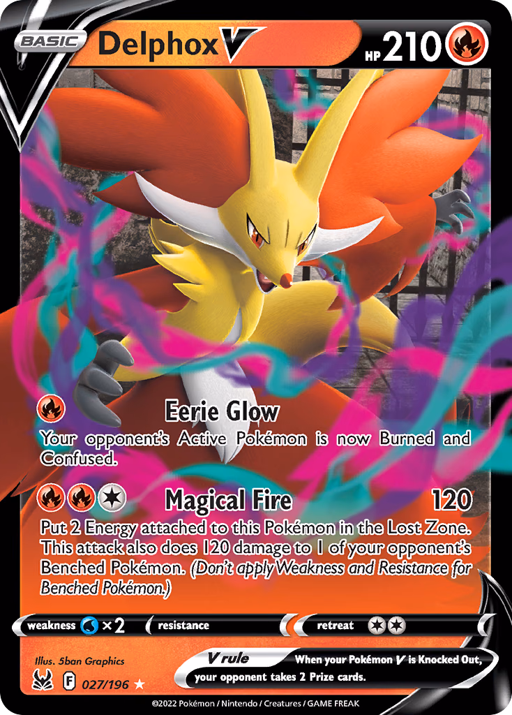 Delphox V Pokemon card (027/196, Lost Origin)