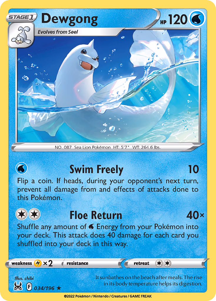 Dewgong Pokemon card (034/196, Lost Origin)