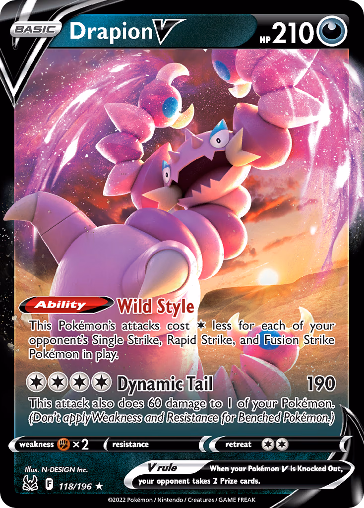 Drapion V Pokemon card (118/196, Lost Origin)