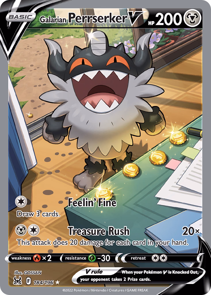 Galarian Perrserker V Pokemon card (184/196, Lost Origin)