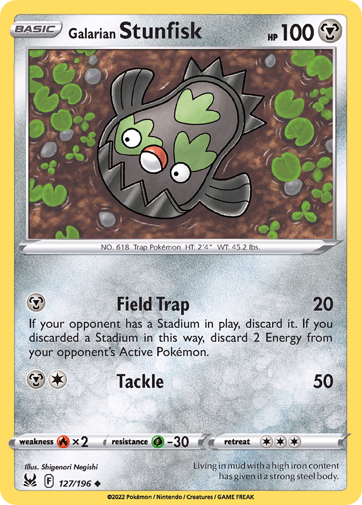 Galarian Stunfisk Pokemon card (127/196, Lost Origin)