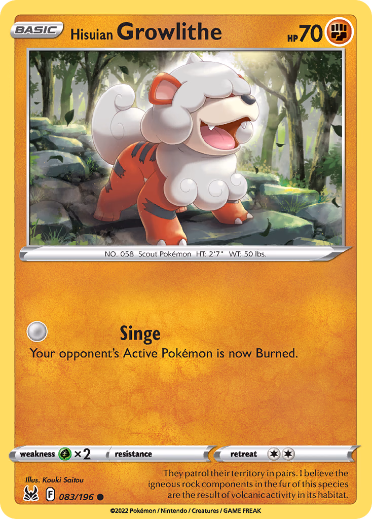 Hisuian Growlithe Pokemon card (083/196, Lost Origin)