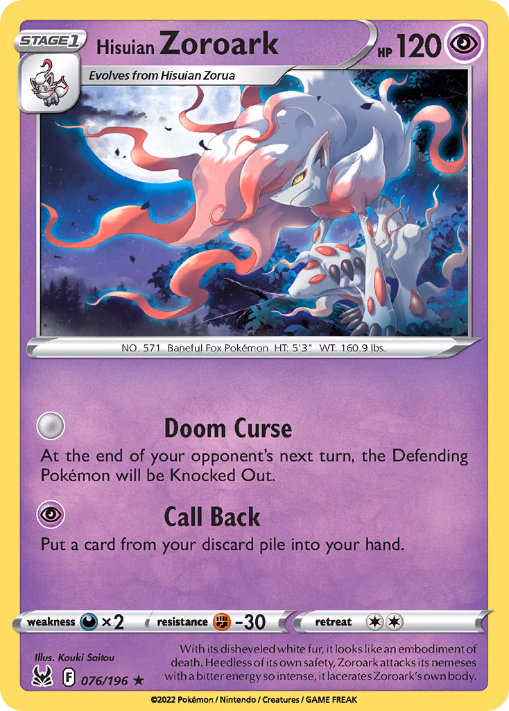 Hisuian Zoroark Pokemon card (076/196, Lost Origin)