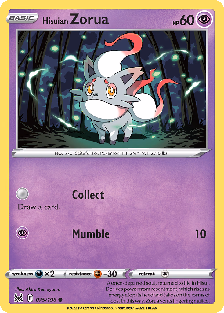 Hisuian Zorua Pokemon card (075/196, Lost Origin)