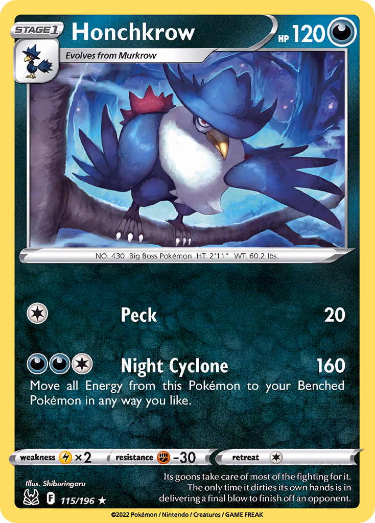Honchkrow Pokemon card (115/196, Lost Origin)