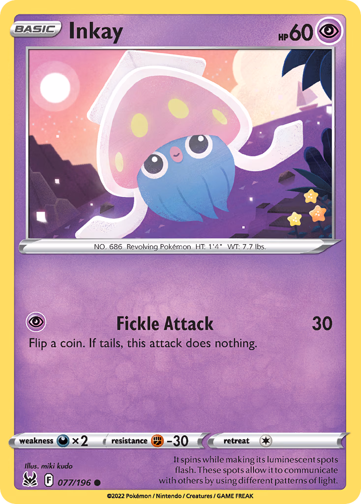 Inkay Pokemon card (077/196, Lost Origin)