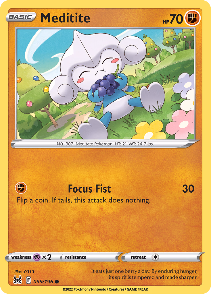 Meditite Pokemon card (099/196, Lost Origin)