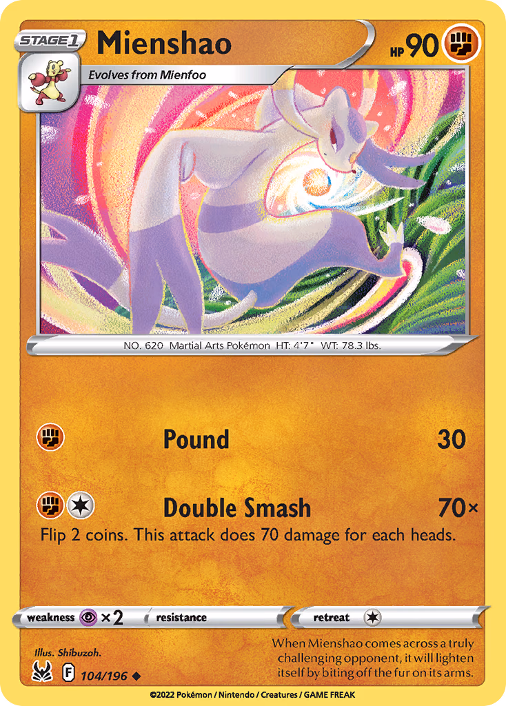 Mienshao Pokemon card (104/196, Lost Origin)