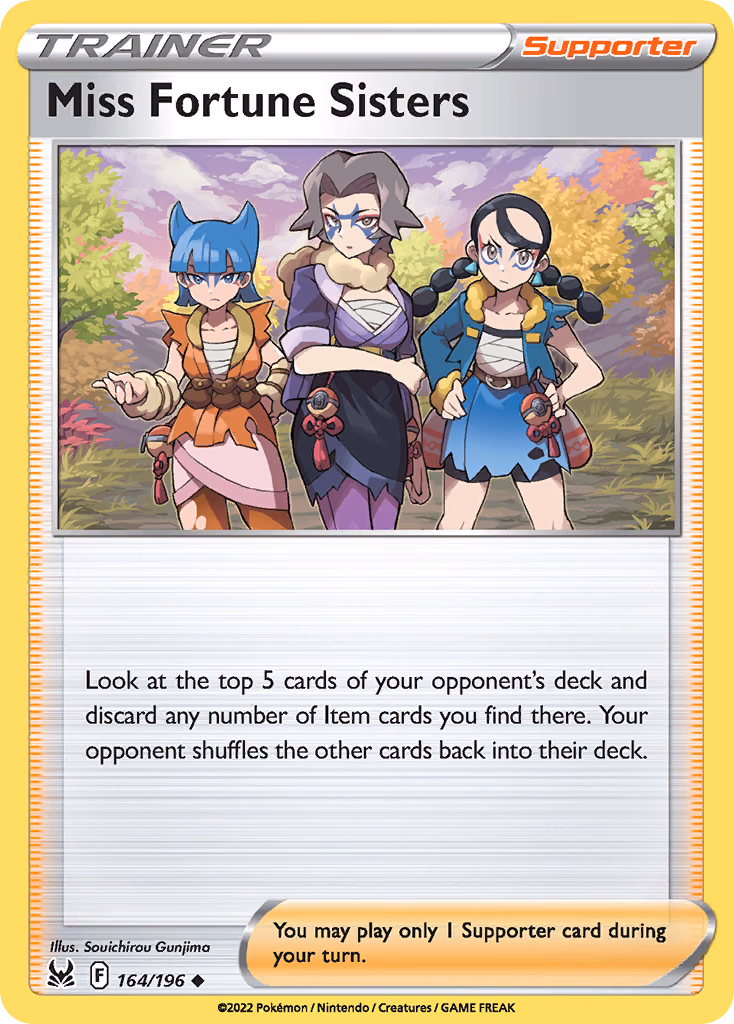 Miss Fortune Sisters Pokemon card (164/196, Lost Origin)