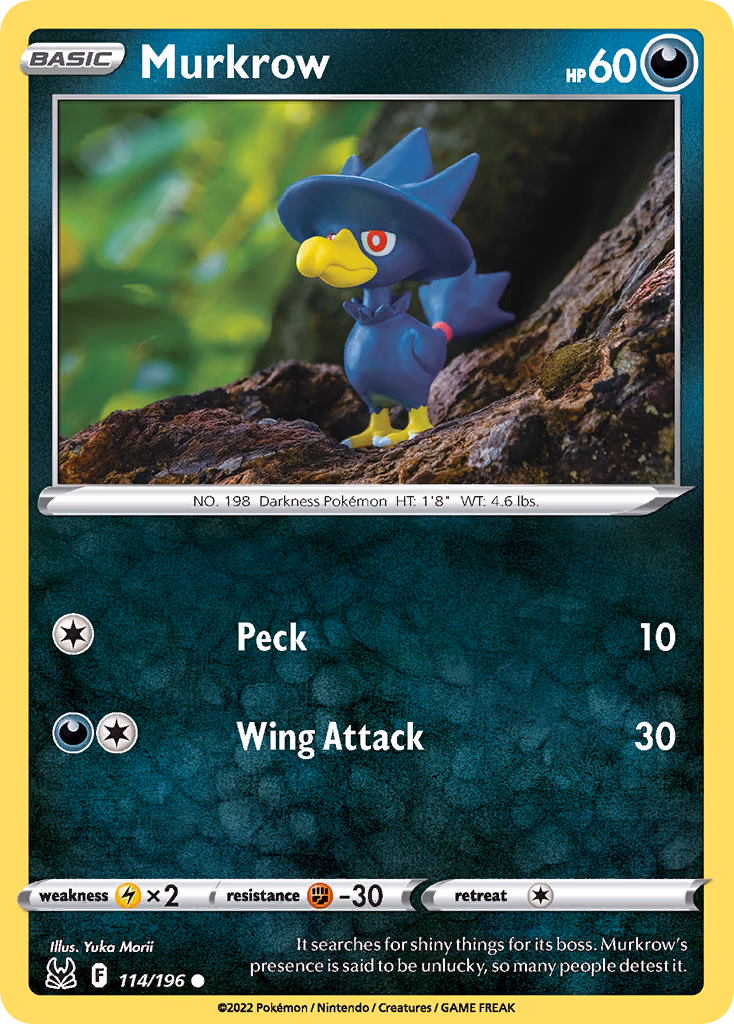 Murkrow Pokemon card (114/196, Lost Origin)