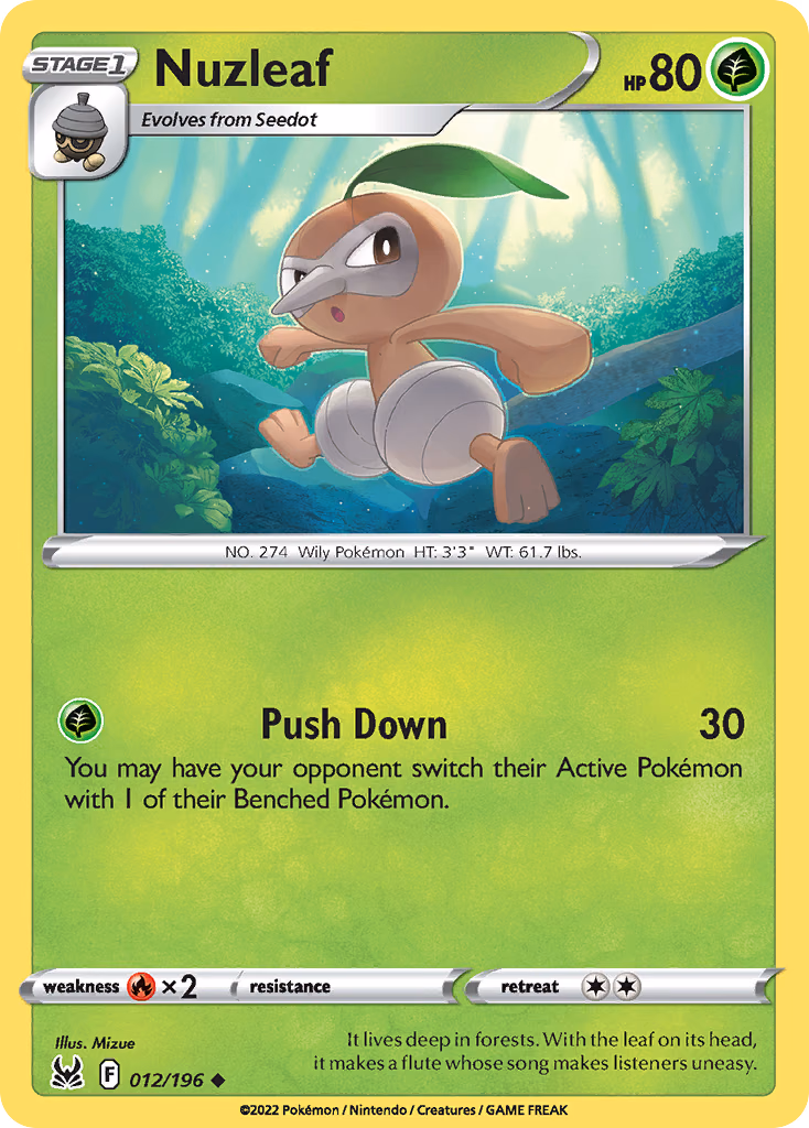 Nuzleaf Pokemon card (012/196, Lost Origin)