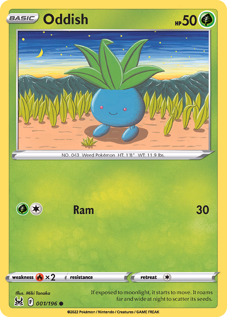 Oddish Pokemon card (001/196, Lost Origin)