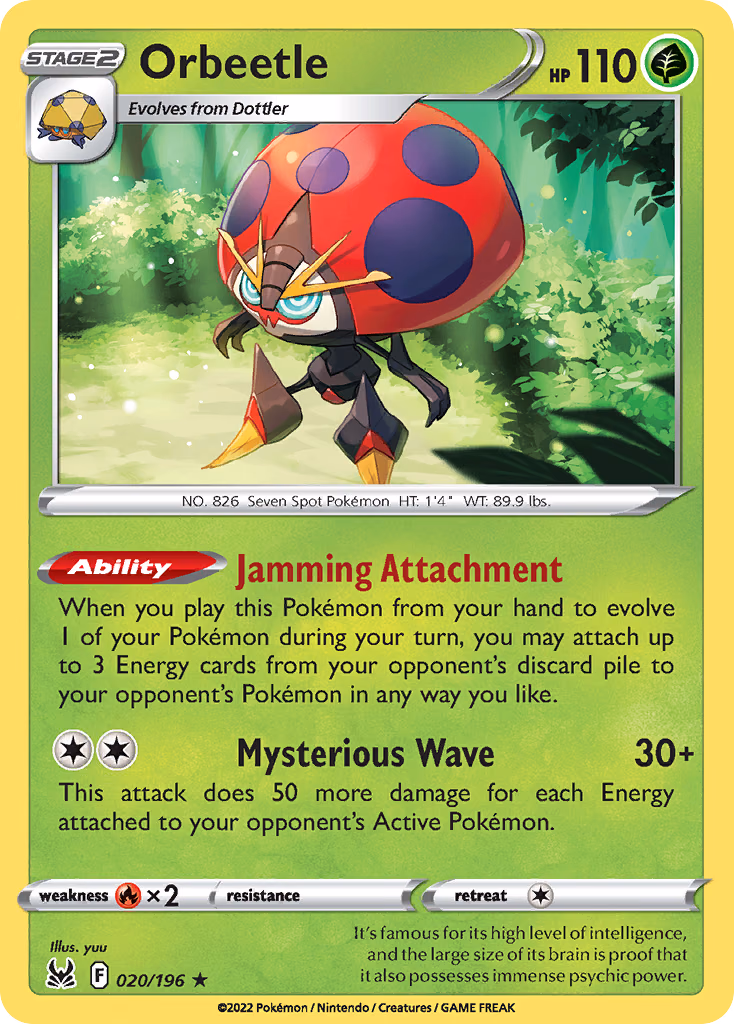 Orbeetle Pokemon card (020/196, Lost Origin)