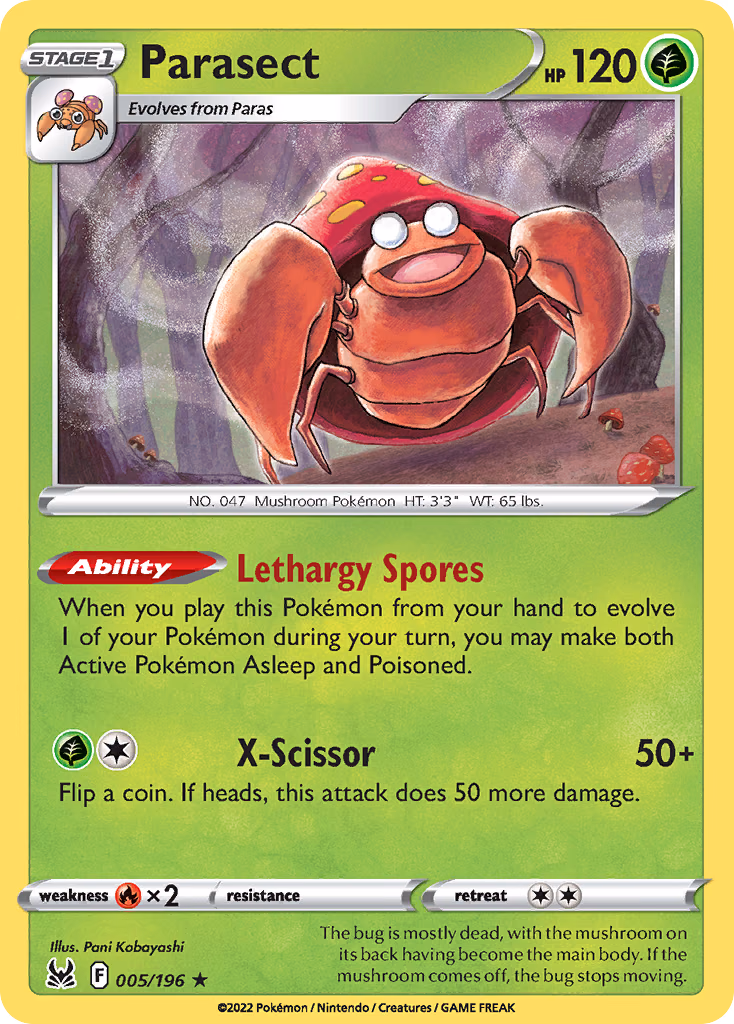 Parasect Pokemon card (005/196, Lost Origin)