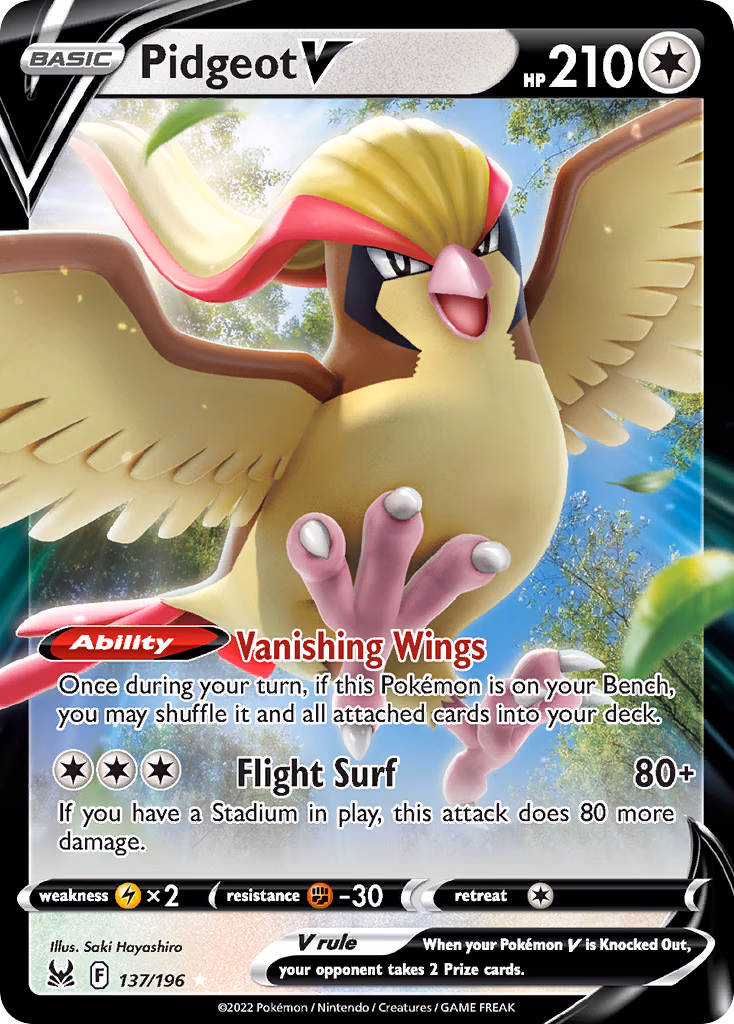 Pidgeot V Pokemon card (137/196, Lost Origin)