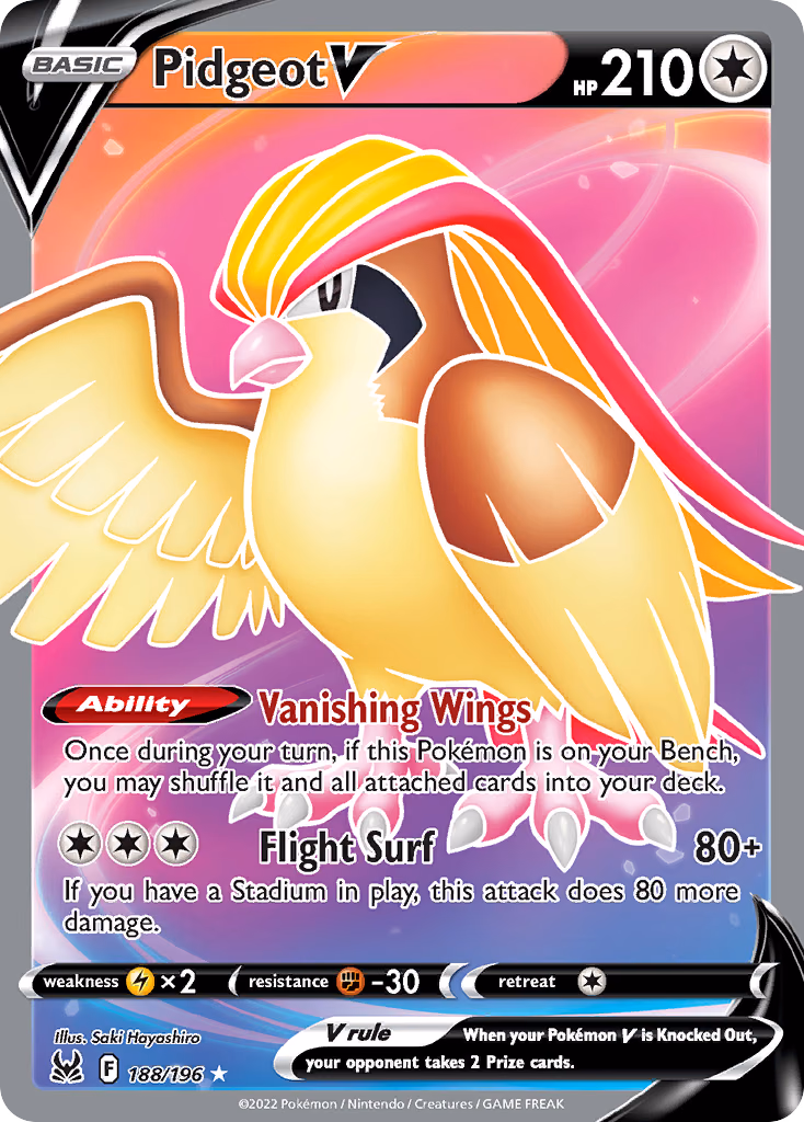 Pidgeot V Pokemon card (188/196, Lost Origin)