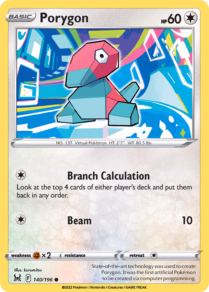 Porygon Pokemon card (140/196, Lost Origin)