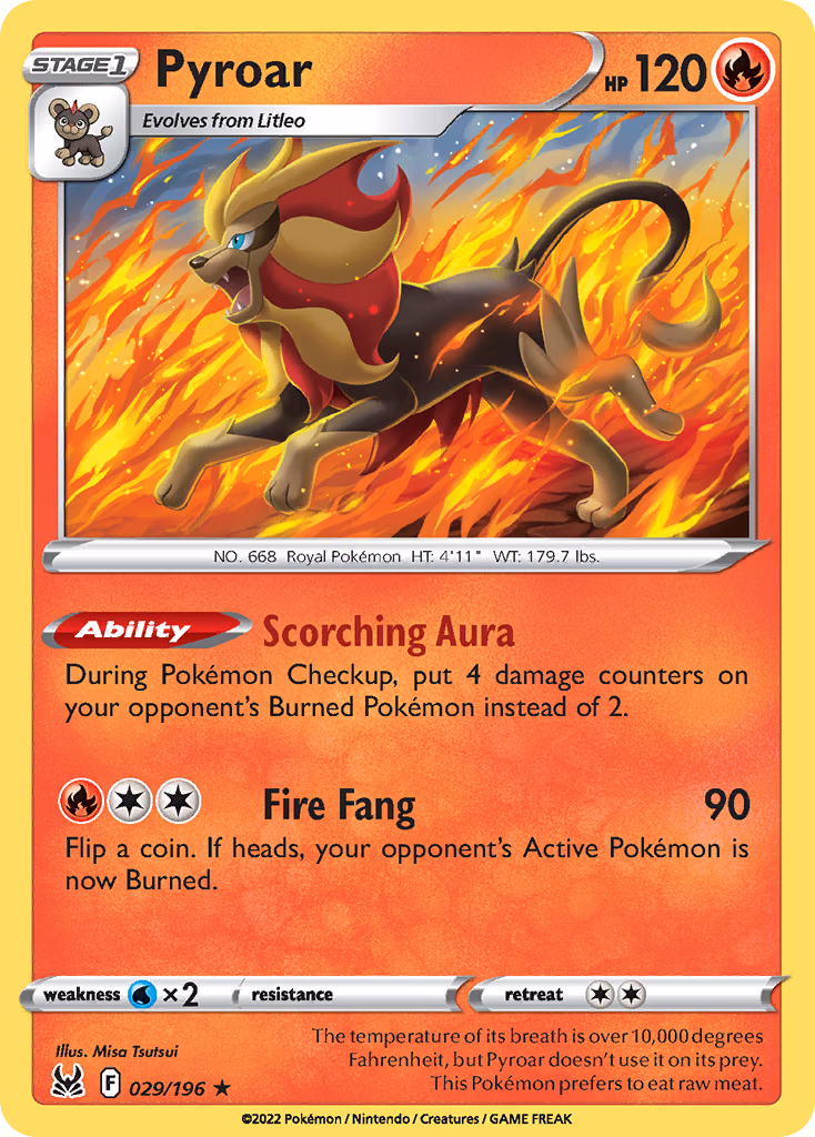 Pyroar Pokemon card (029/196, Lost Origin)