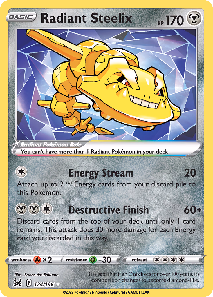 Radiant Steelix Pokemon card (124/196, Lost Origin)