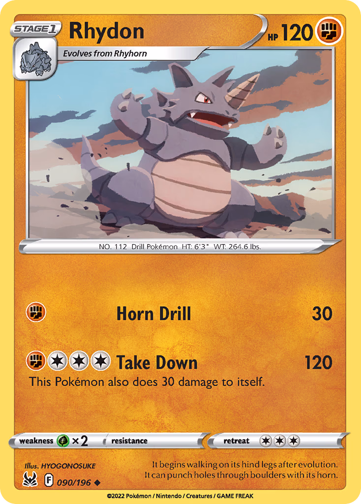 Rhydon Pokemon card (090/196, Lost Origin)