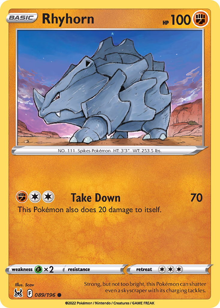 Rhyhorn Pokemon card (089/196, Lost Origin)