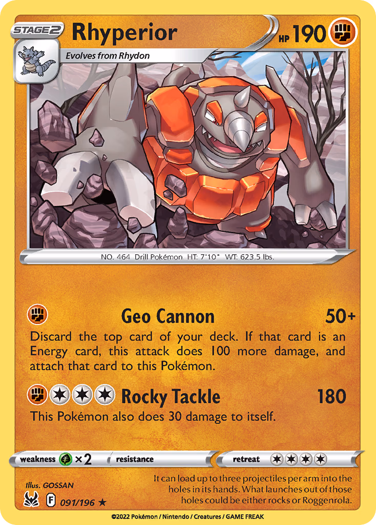 Rhyperior Pokemon card (091/196, Lost Origin)