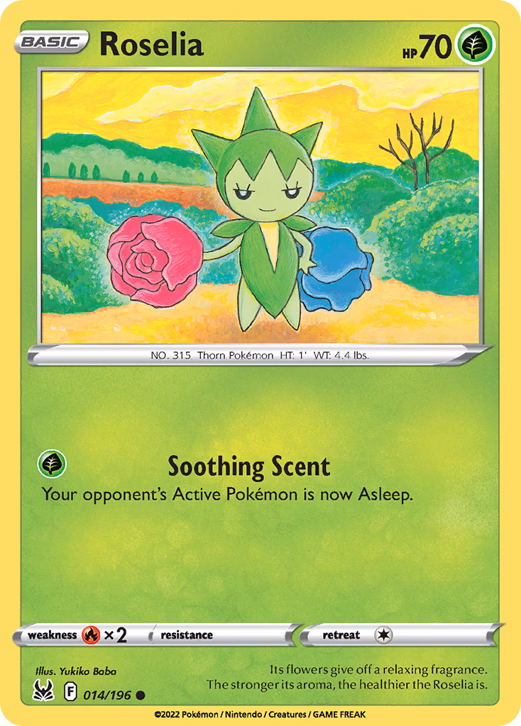 Roselia Pokemon card (014/196, Lost Origin)