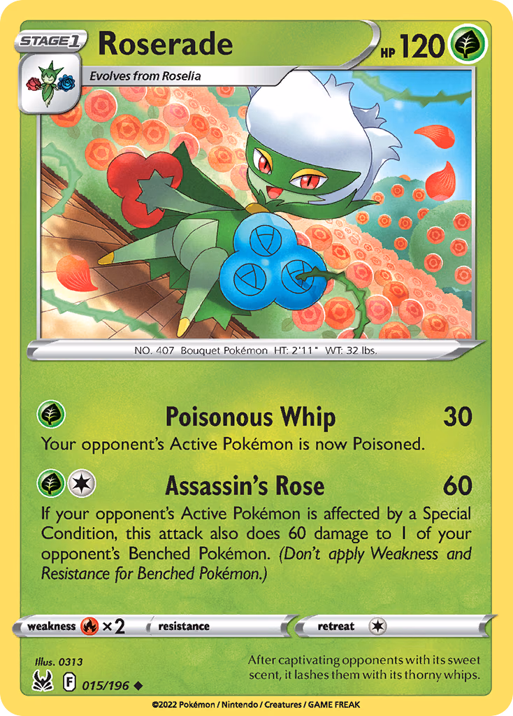 Roserade Pokemon card (015/196, Lost Origin)