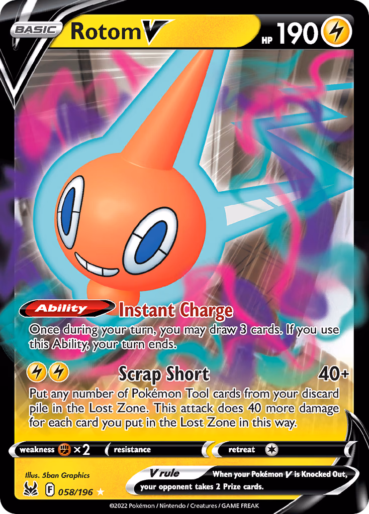 Rotom V Pokemon card (058/196, Lost Origin)