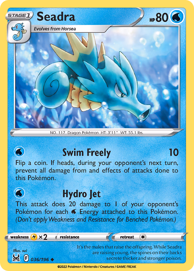 Seadra Pokemon card (036/196, Lost Origin)