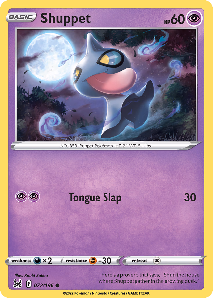 Shuppet Pokemon card (072/196, Lost Origin)