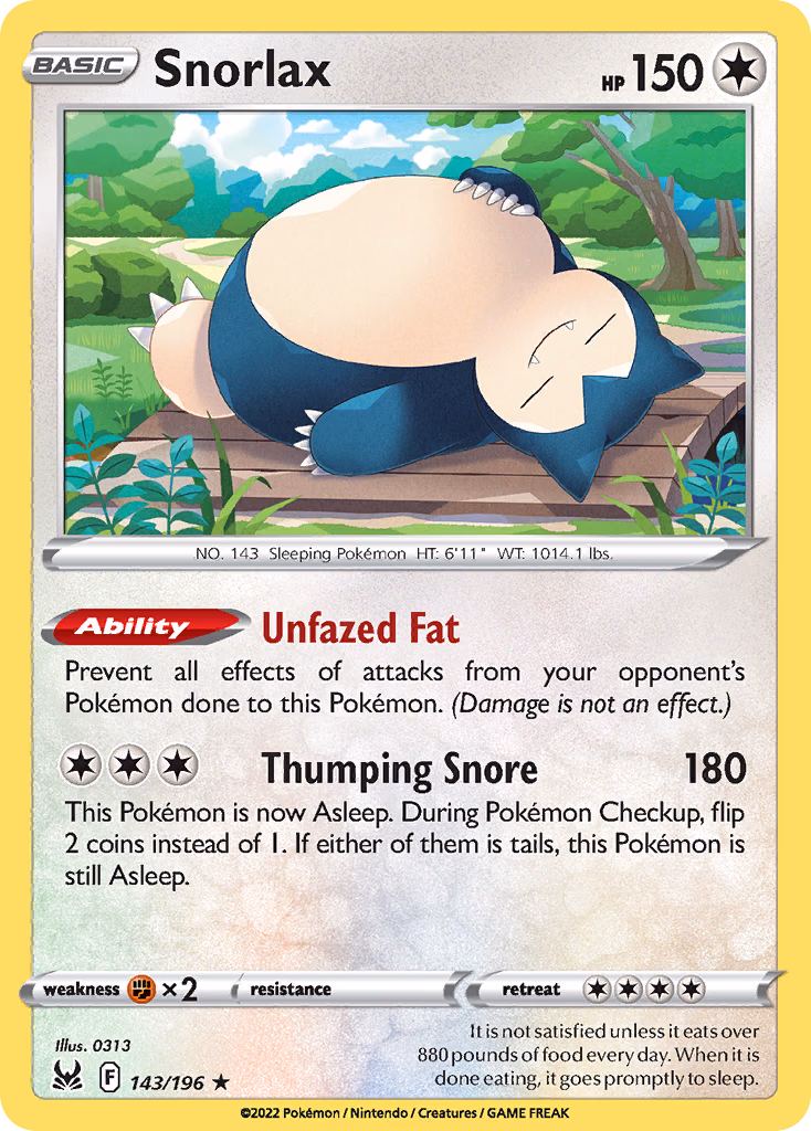 Snorlax Pokemon card (143/196, Lost Origin)
