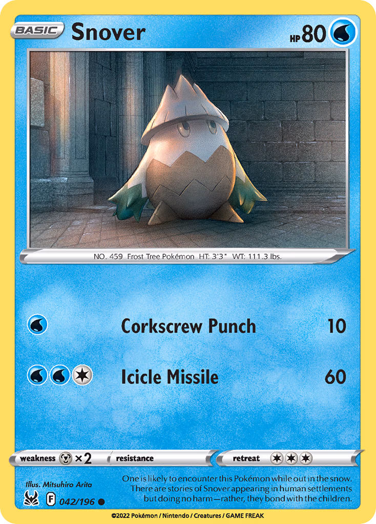 Snover Pokemon card (042/196, Lost Origin)