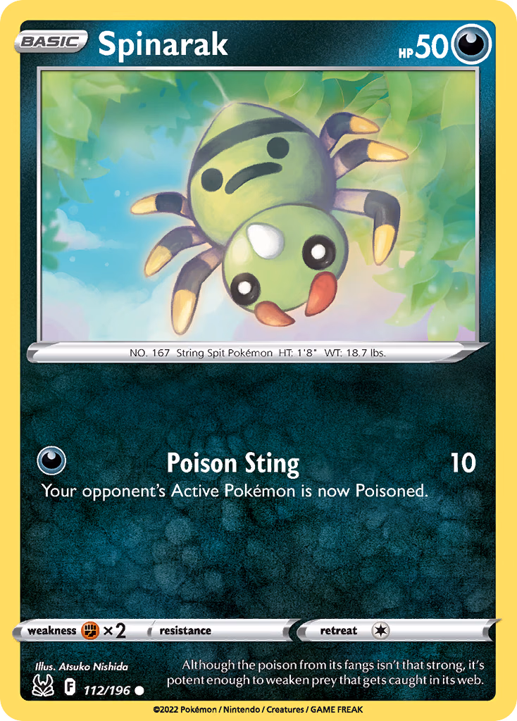 Spinarak Pokemon card (112/196, Lost Origin)