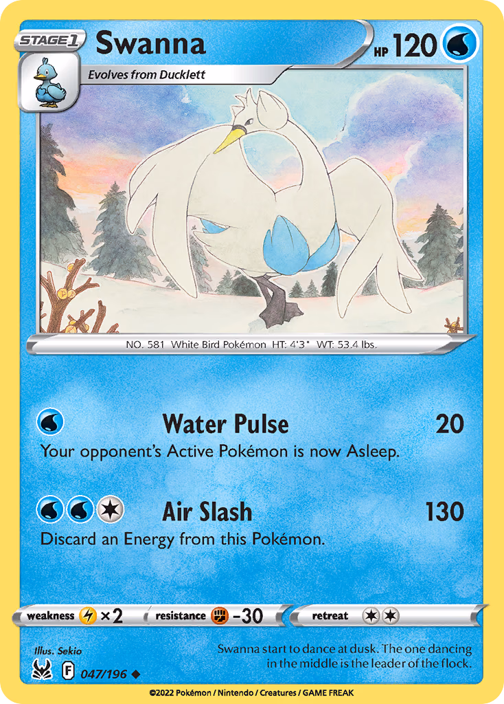 Swanna Pokemon card (047/196, Lost Origin)