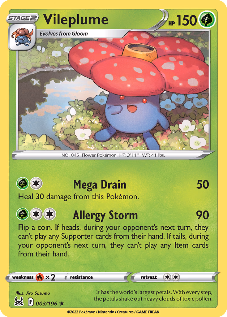 Vileplume Pokemon card (003/196, Lost Origin)