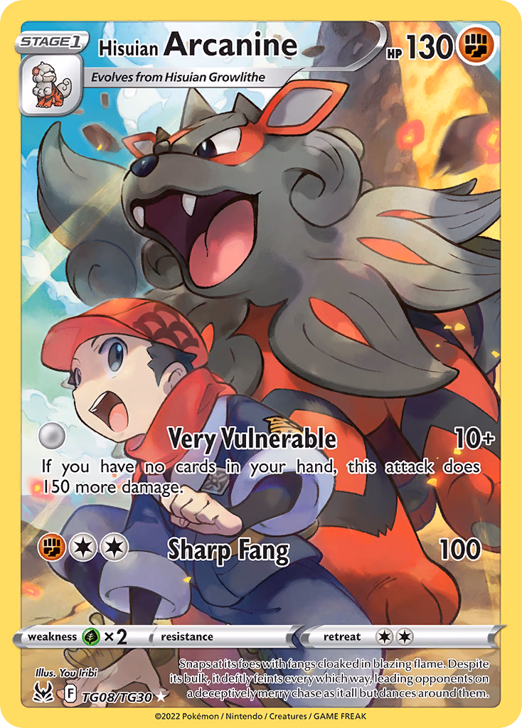 Hisuian Arcanine Pokemon card (TG08/TG30, Lost Origin Trainer Gallery)