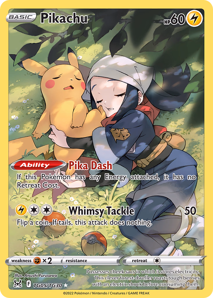Pikachu Pokemon card (TG05/TG30, Lost Origin Trainer Gallery)