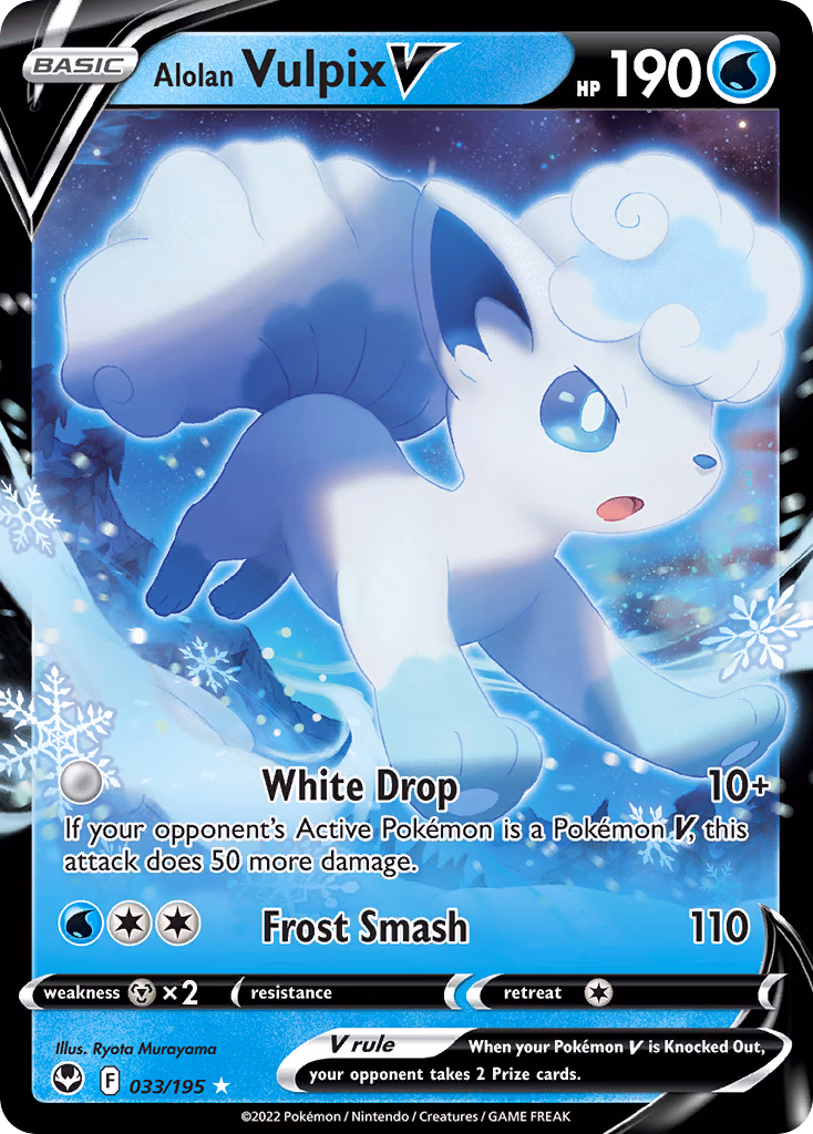 Alolan Vulpix V Pokemon card (033/195, Silver Tempest)