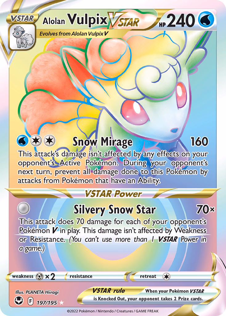 Alolan Vulpix VSTAR Pokemon card (197/195, Silver Tempest)
