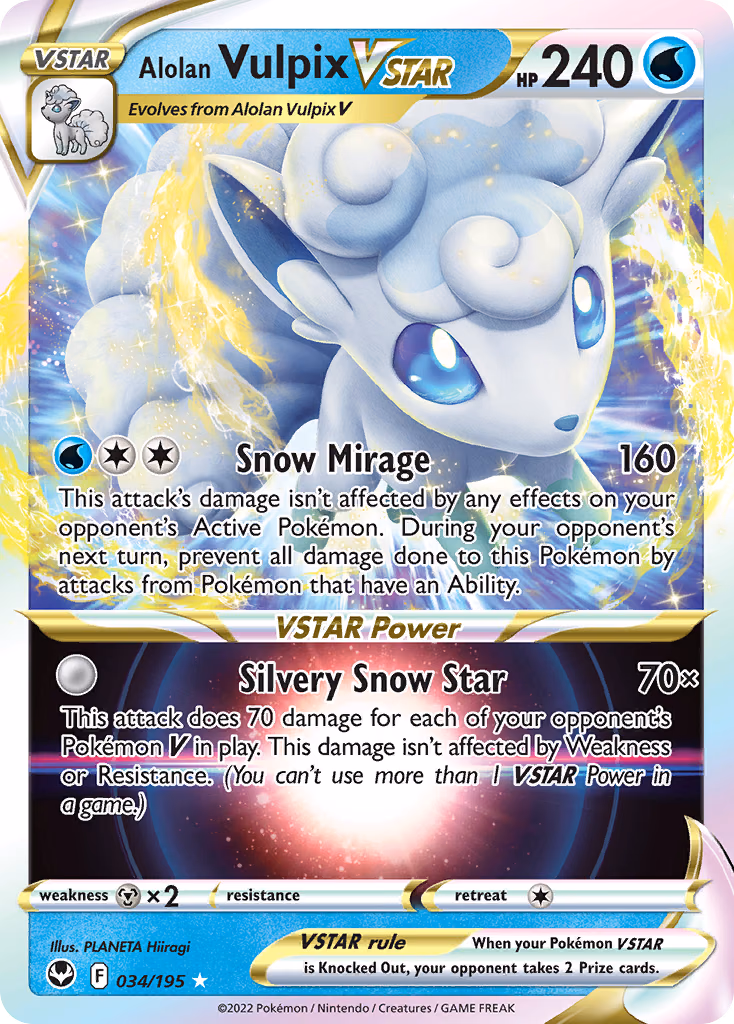 Alolan Vulpix VSTAR Pokemon card (034/195, Silver Tempest)