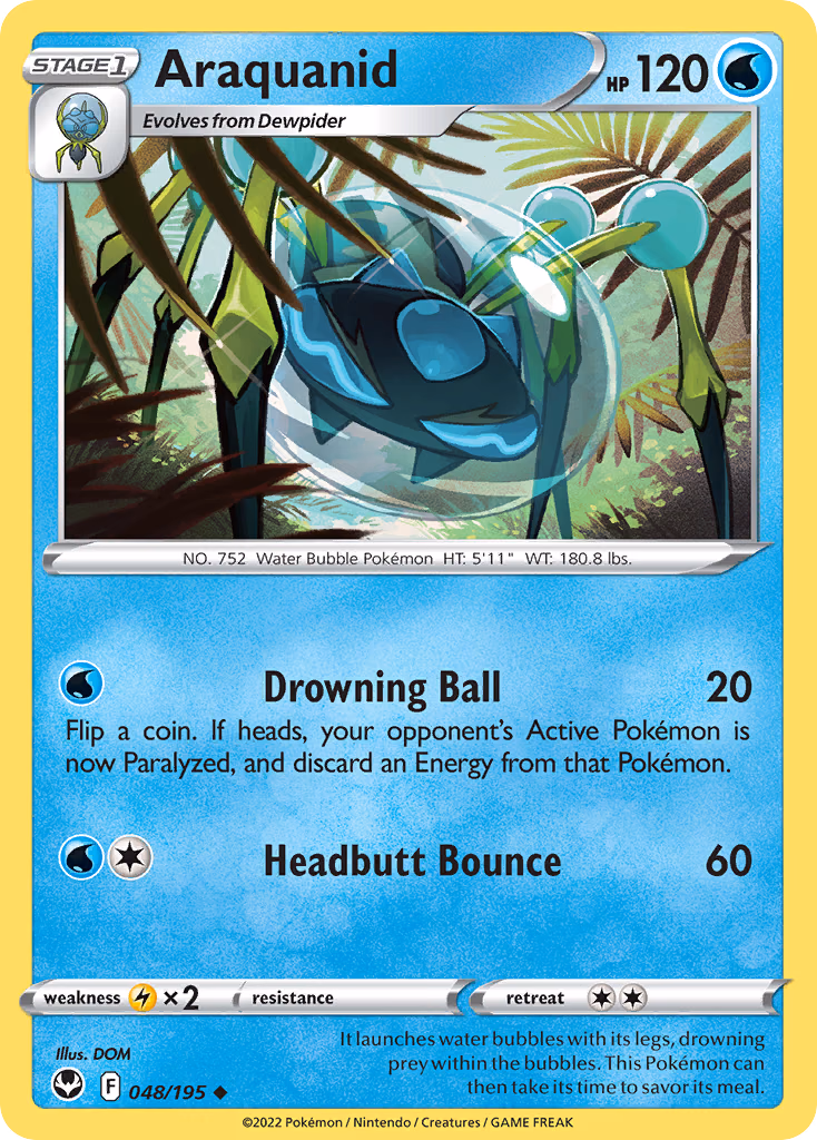 Araquanid Pokemon card (048/195, Silver Tempest)