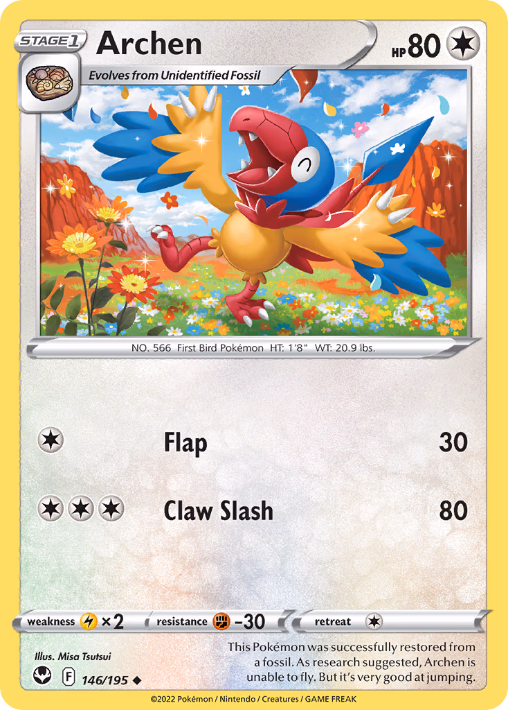 Archen Pokemon card (146/195, Silver Tempest)